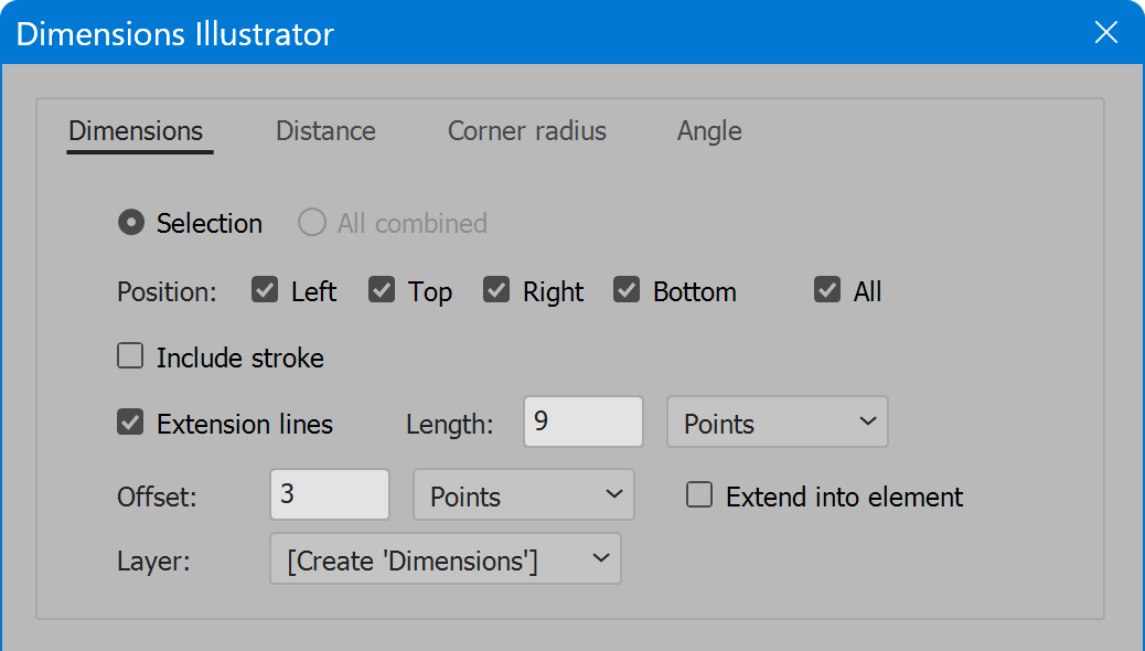 Dimensions Illustrator tab Dimensions