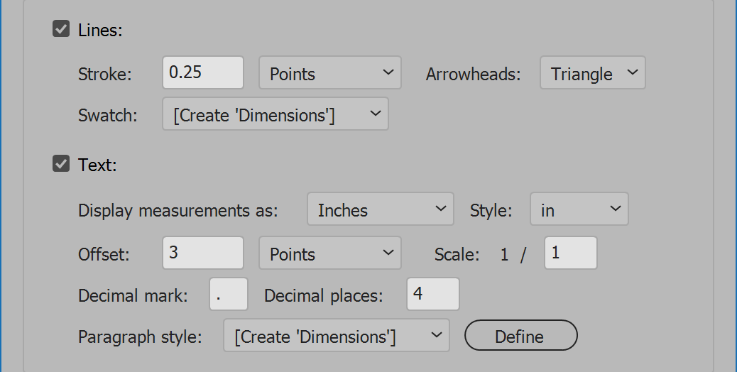 Dimensions Illustrator Lines and Text