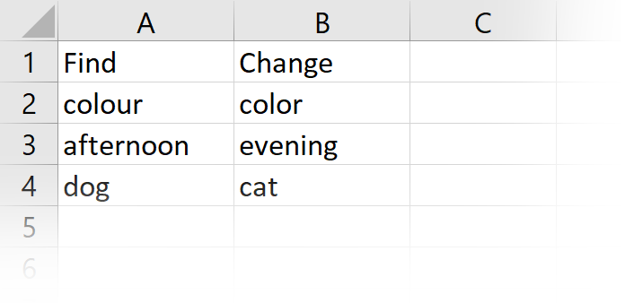 Find Replace from CSV data example