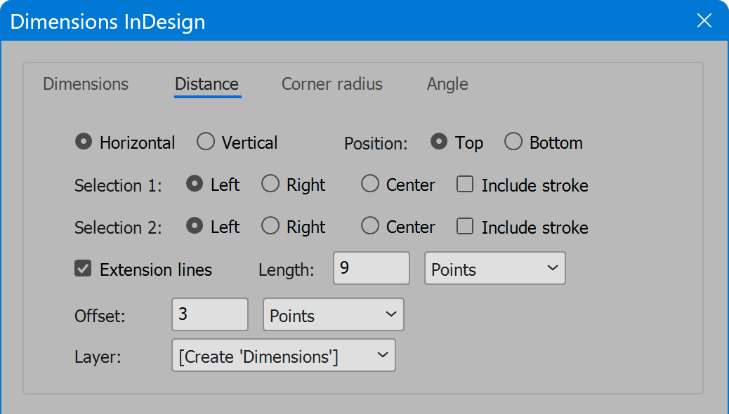 Dimensions InDesign tab Distance