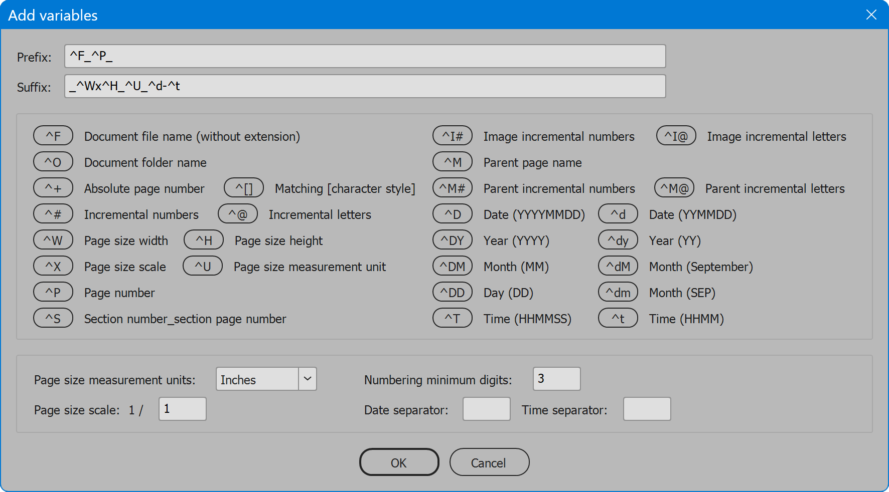 Add variables window