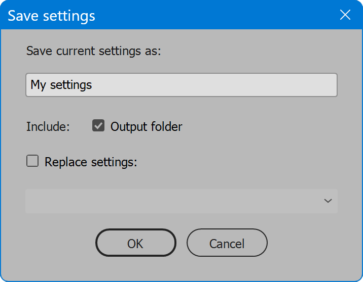 Export Named Pages Save settings