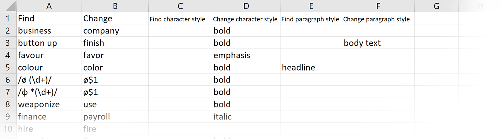 Find Change CSV Multi Doc text data example