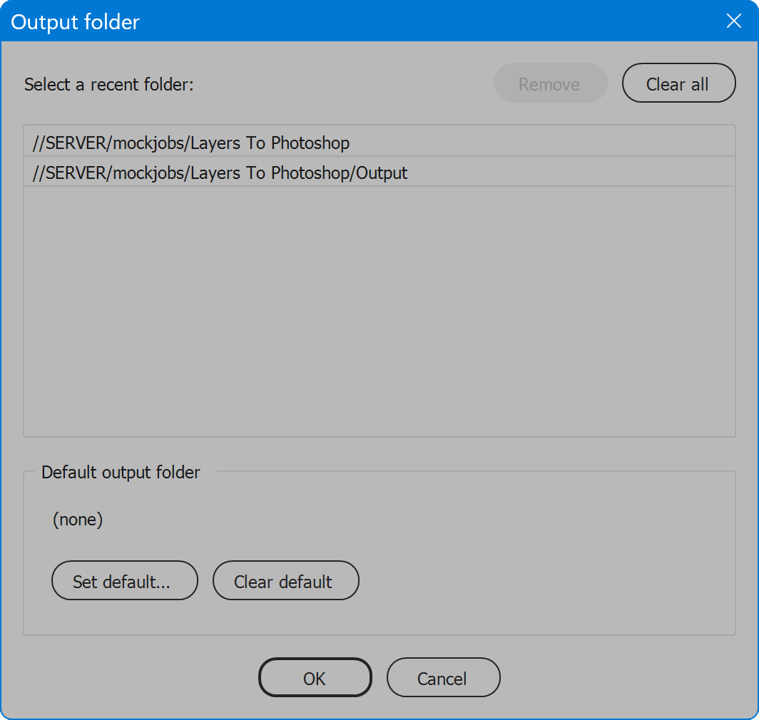 Output folder window