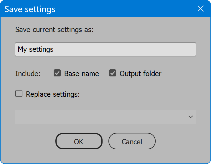 PDF Export Single Pages save settings